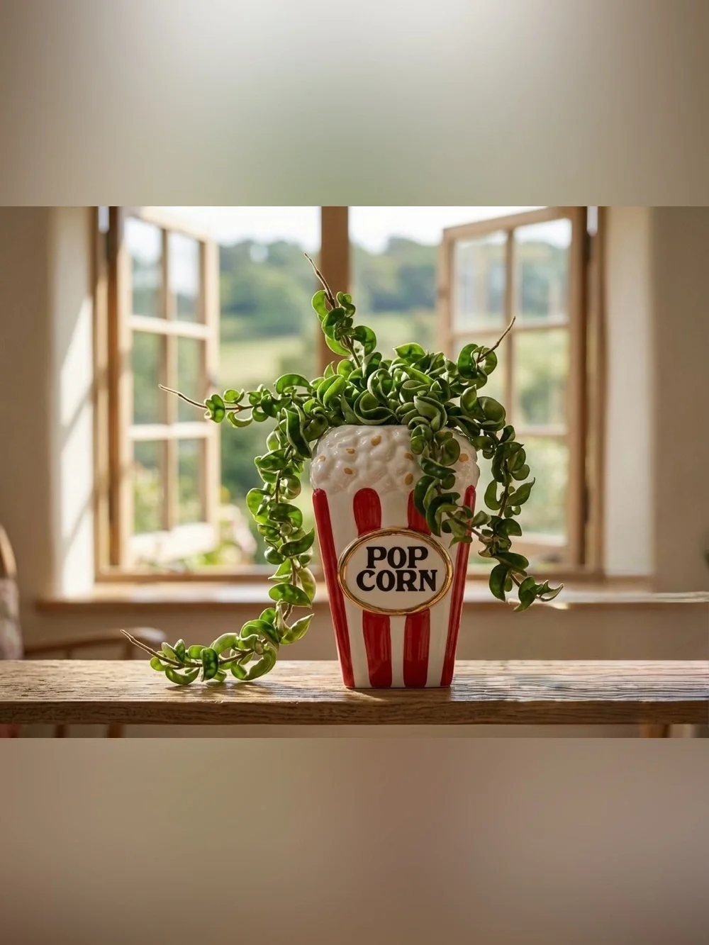 Ceramic Popcorn Bucket Planter, Vintage Style Movie Night Vase